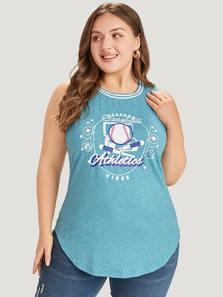 Baseball & Letter Print Arc Hem Contrast Trim Tank Top sold by Bloomchic