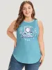Baseball & Letter Print Arc Hem Contrast Trim Tank Top sold by Bloomchic