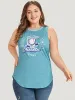 Baseball & Letter Print Arc Hem Contrast Trim Tank Top sold by Bloomchic