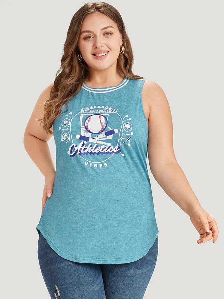 Baseball & Letter Print Arc Hem Contrast Trim Tank Top sold by Bloomchic product image thumbnail 2