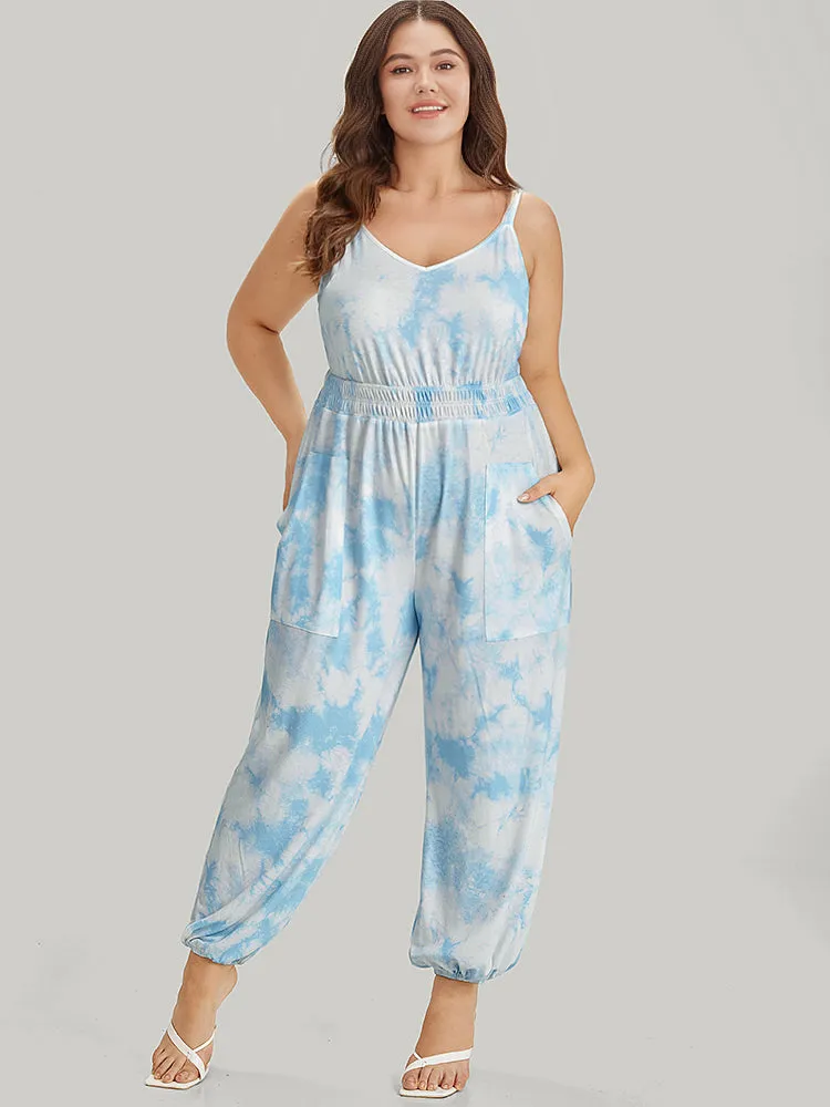 Tie Dye Pocket Shirred Cami Jumpsuit sold by Bloomchic