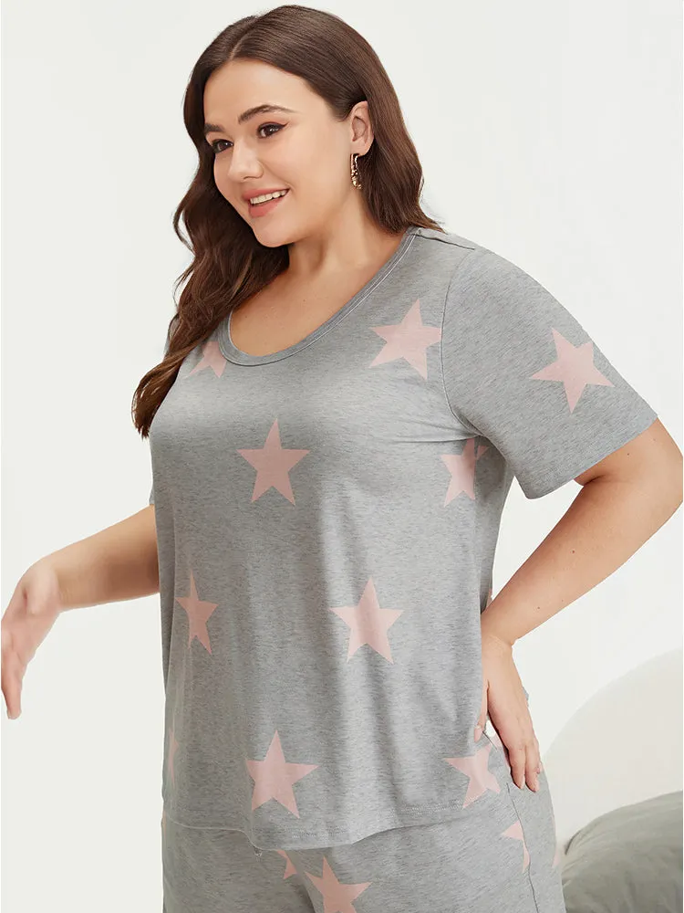 Star Print Crew Neck Short Sleeve Sleep Top sold by Bloomchic product image thumbnail 3