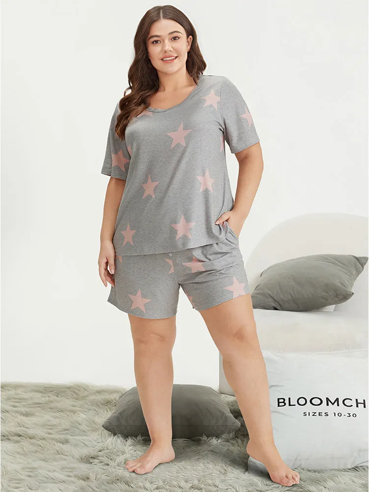 Star Print Crew Neck Short Sleeve Sleep Top sold by Bloomchic product image thumbnail 4