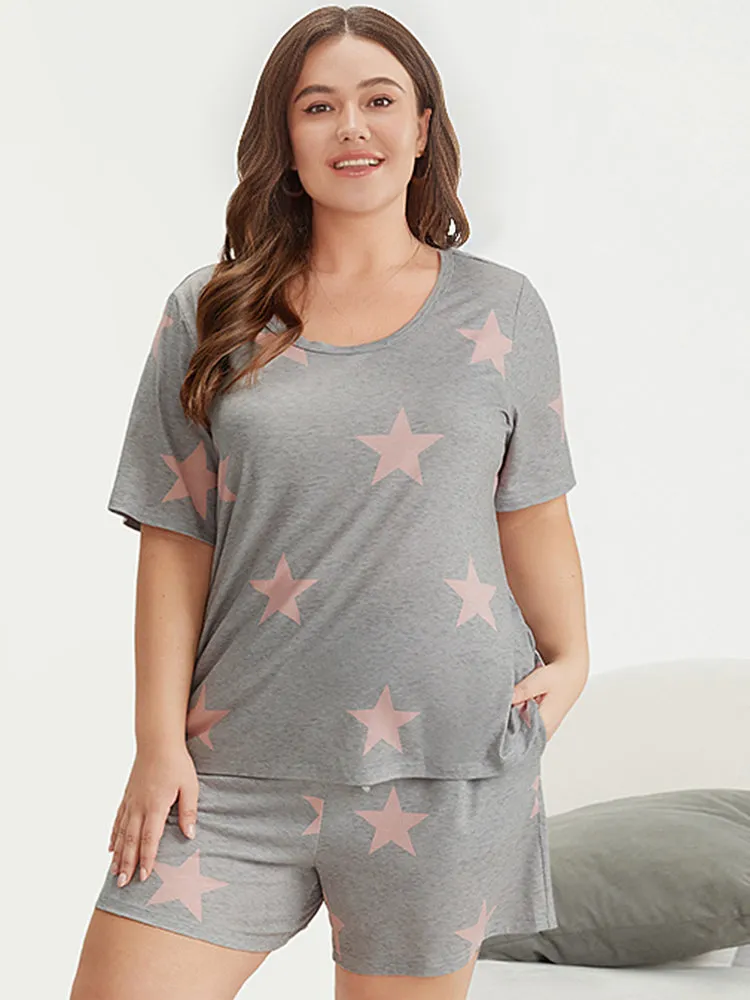 Star Print Crew Neck Short Sleeve Sleep Top sold by Bloomchic