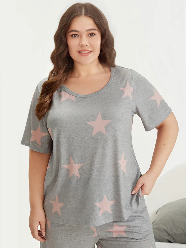 Star Print Crew Neck Short Sleeve Sleep Top sold by Bloomchic product image thumbnail 2