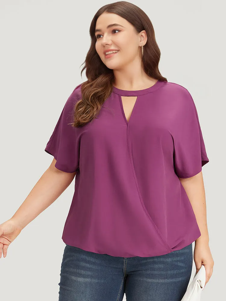 Solid Keyhole Gathered Dolman Sleeve Blouse sold by Bloomchic product image thumbnail 3