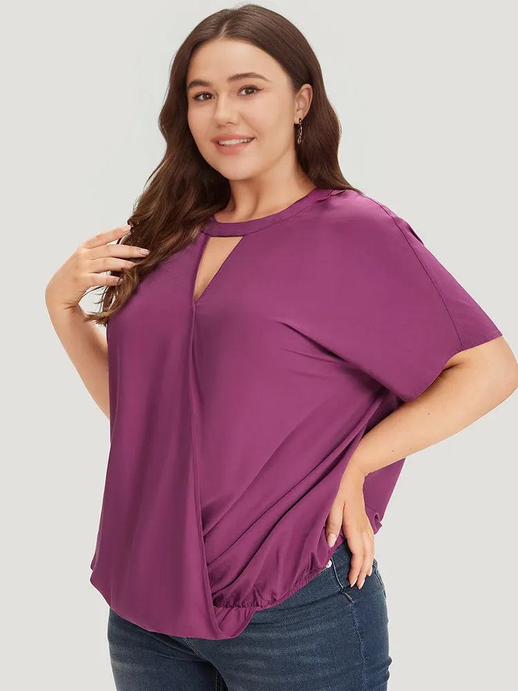 Solid Keyhole Gathered Dolman Sleeve Blouse sold by Bloomchic product image thumbnail 4