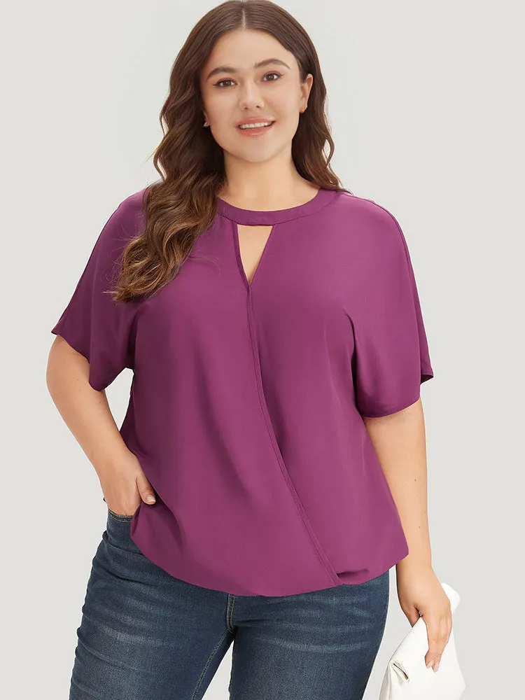 Solid Keyhole Gathered Dolman Sleeve Blouse sold by Bloomchic