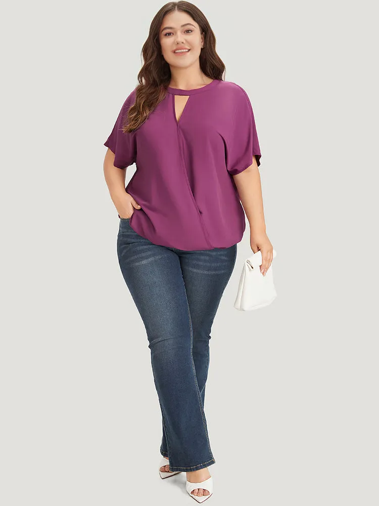 Solid Keyhole Gathered Dolman Sleeve Blouse sold by Bloomchic product image thumbnail 5