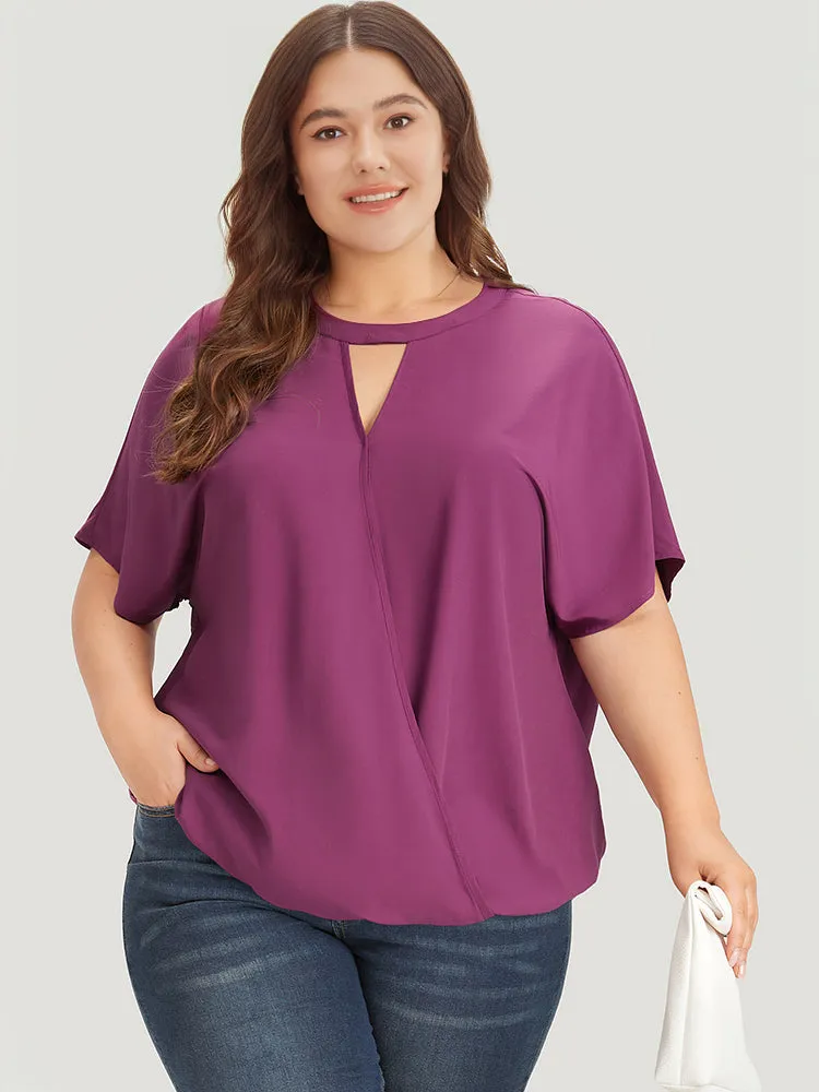 Solid Keyhole Gathered Dolman Sleeve Blouse sold by Bloomchic product image thumbnail 2