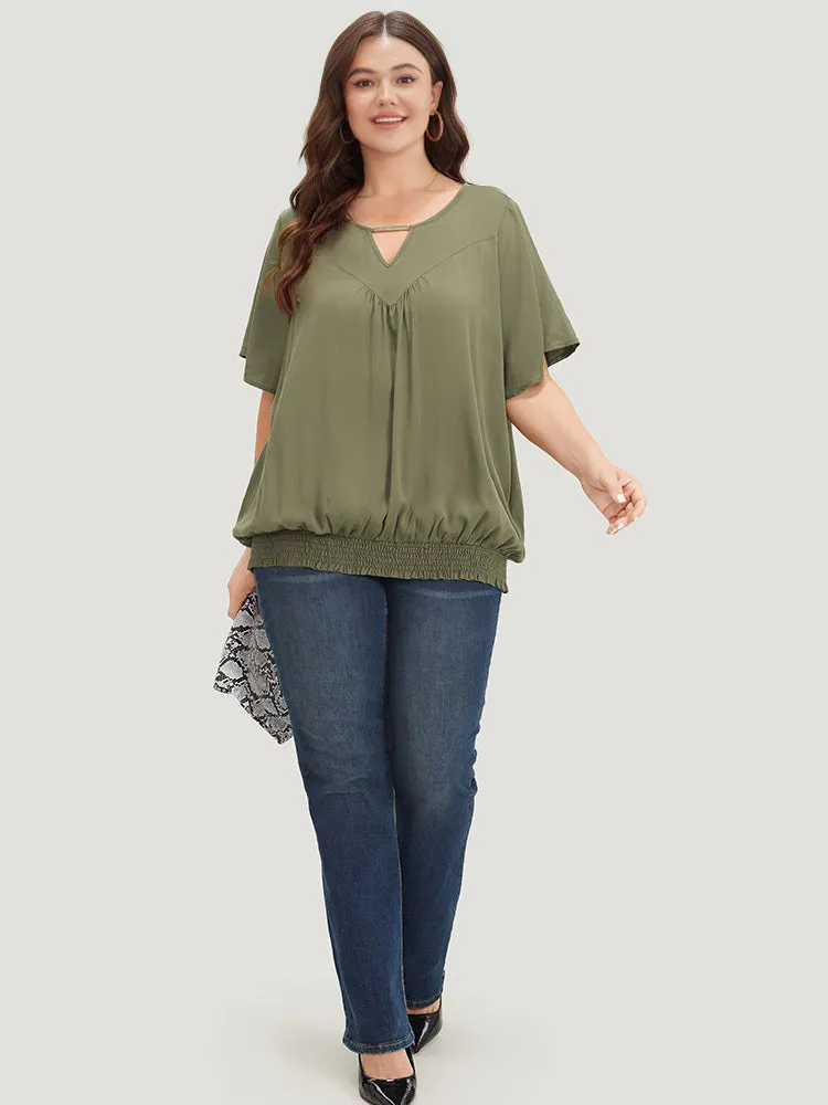 Solid Shirred Keyhole Gathered Ruffle Sleeve Blouse sold by Bloomchic product image thumbnail 5