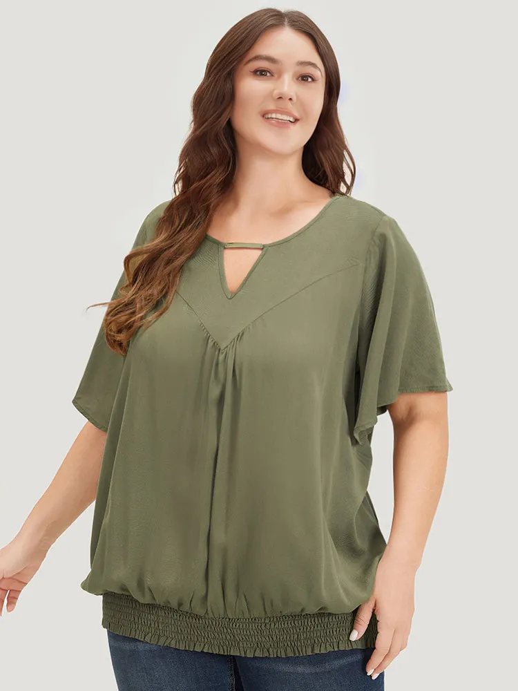 Solid Shirred Keyhole Gathered Ruffle Sleeve Blouse sold by Bloomchic product image thumbnail 3