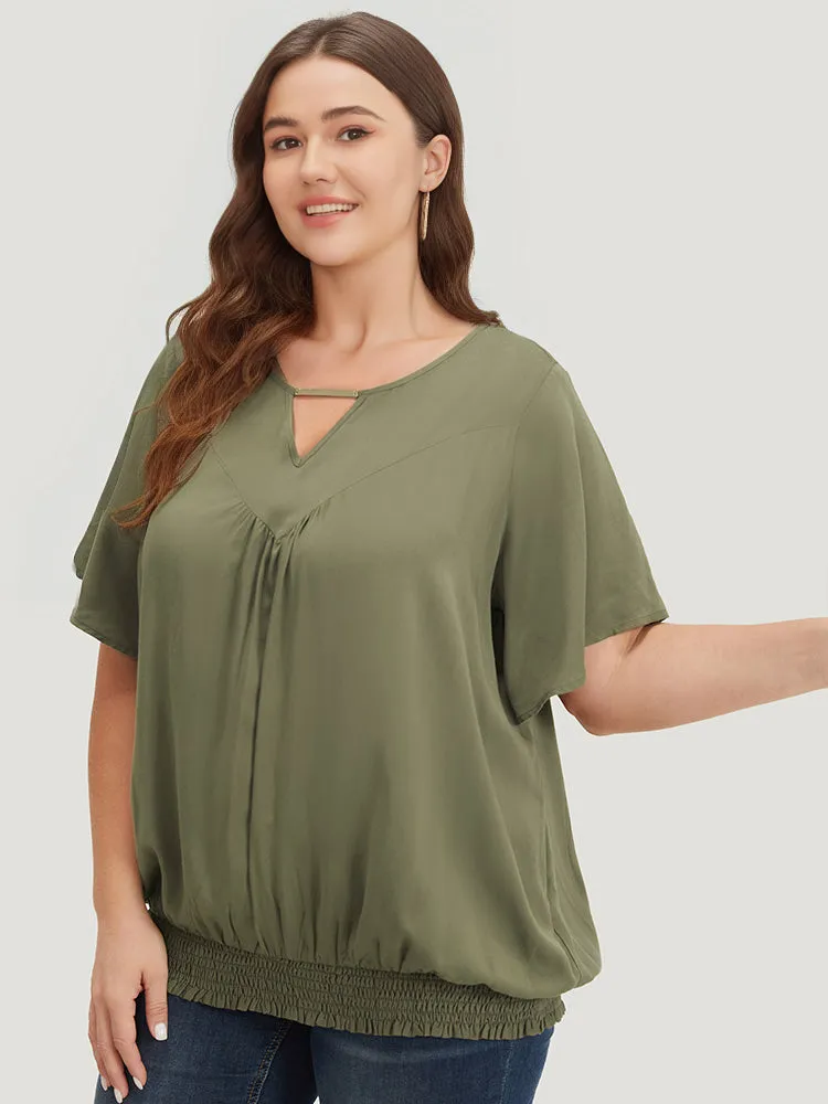 Solid Shirred Keyhole Gathered Ruffle Sleeve Blouse sold by Bloomchic product image thumbnail 4