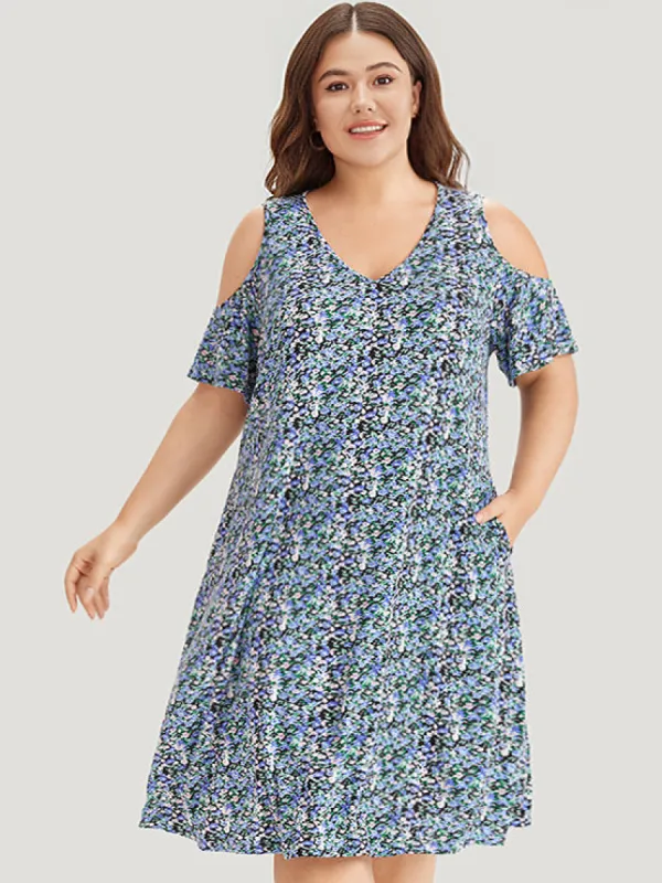 Ditsy Floral Pocket Cold Shoulder Dress sold by Bloomchic