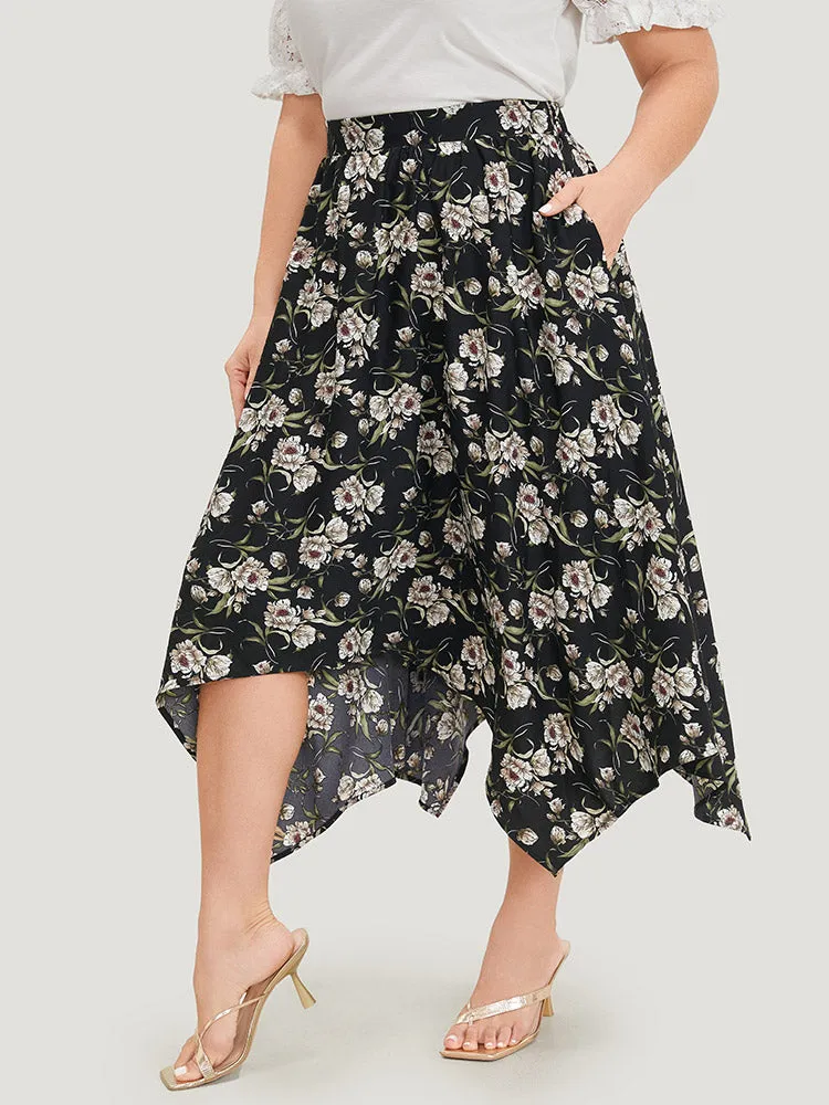Floral Print Pocket Elastic Waist Hanky Hem Skirt sold by Bloomchic product image thumbnail 2