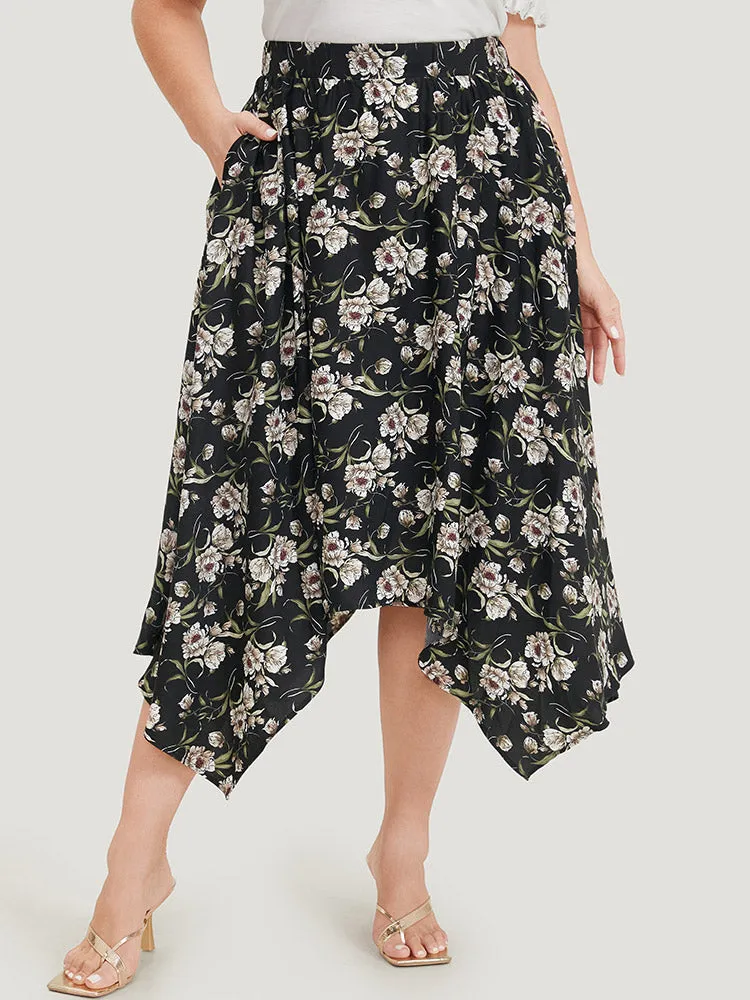 Floral Print Pocket Elastic Waist Hanky Hem Skirt sold by Bloomchic product image thumbnail 3