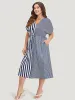 Striped Pocket Notched Patchwork Drawstring Dress sold by Bloomchic