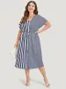 Striped Pocket Notched Patchwork Drawstring Dress sold by Bloomchic
