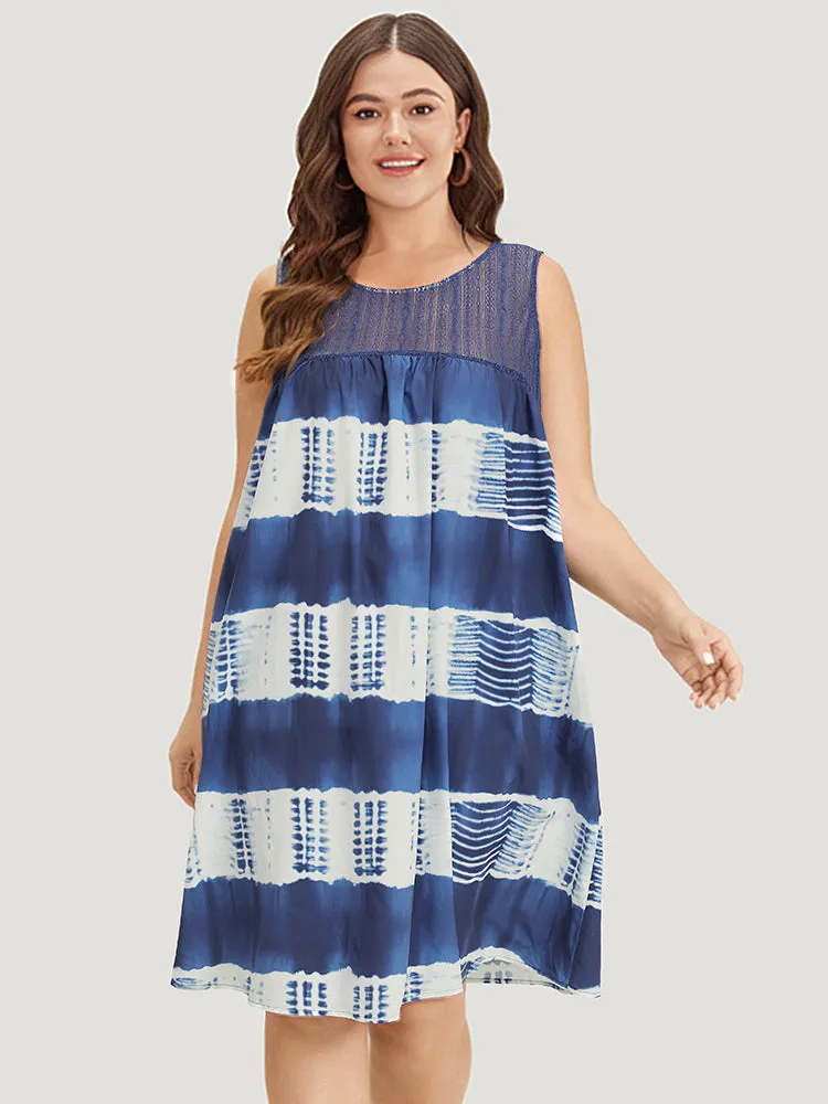Tie Dye Mesh Patchwork Ruffle Hem Tank Dress sold by Bloomchic