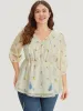 Floral Embroidered Tassels Mesh Tie Neck Blouse sold by Bloomchic