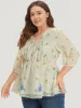 Floral Embroidered Tassels Mesh Tie Neck Blouse sold by Bloomchic