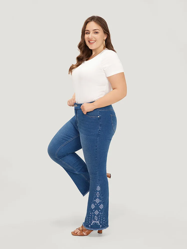 Flare Leg Very Stretchy High Rise Embroidered Jeans sold by Bloomchic product image thumbnail 5