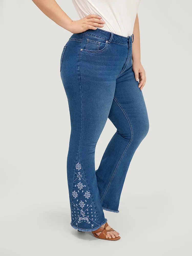 Flare Leg Very Stretchy High Rise Embroidered Jeans sold by Bloomchic product image thumbnail 2