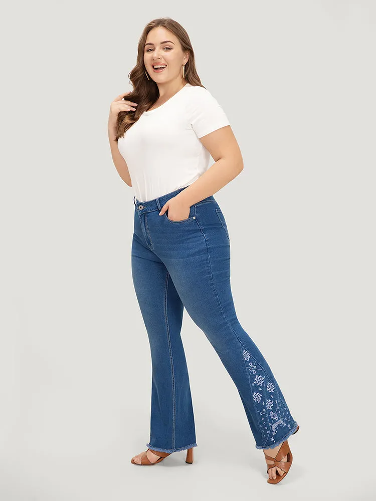 Flare Leg Very Stretchy High Rise Embroidered Jeans sold by Bloomchic product image thumbnail 3