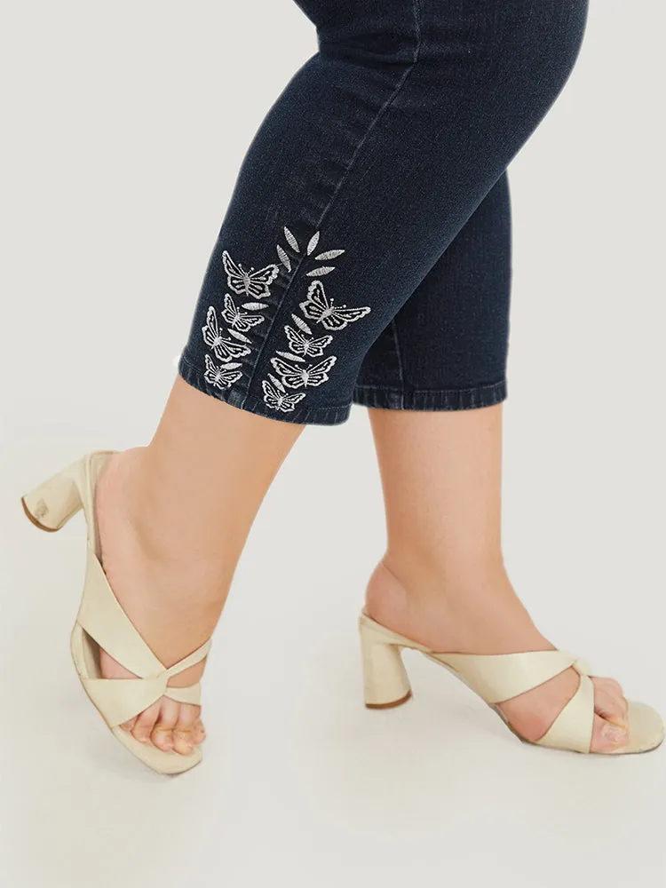 Very Stretchy High Rise Dark Wash Butterfly Embroidered Jeans sold by Bloomchic product image thumbnail 4