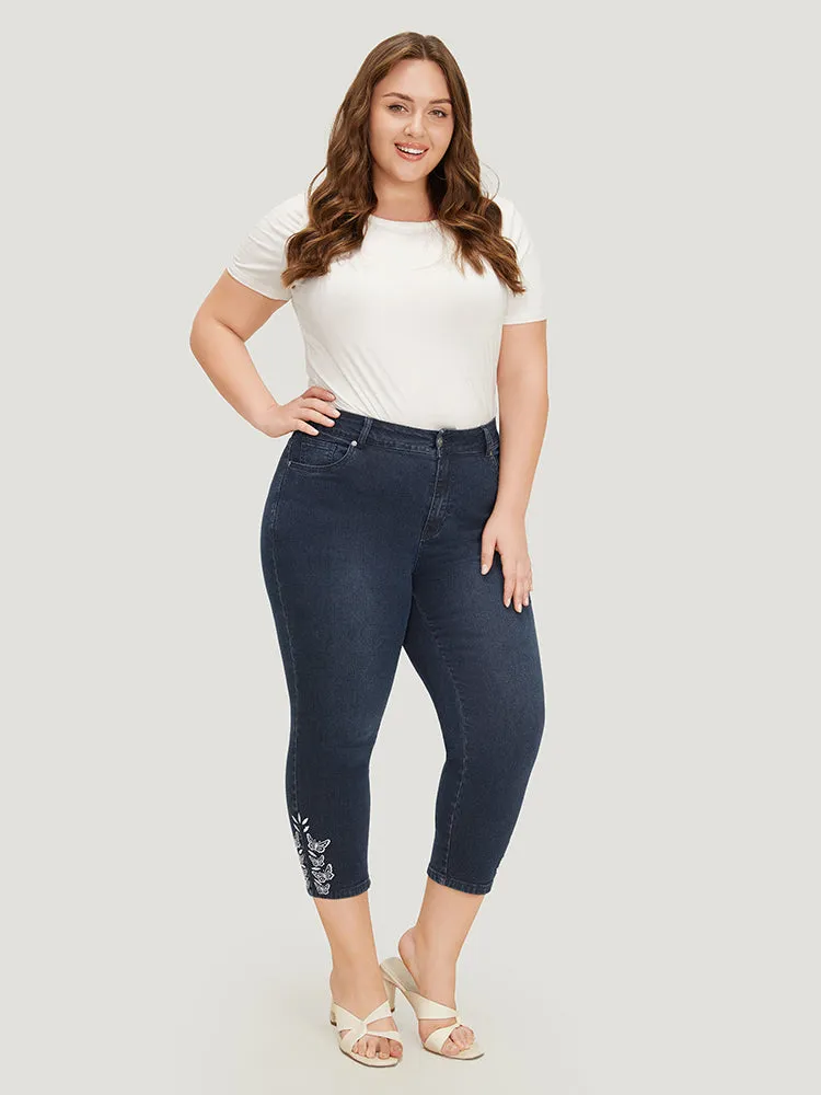Very Stretchy High Rise Dark Wash Butterfly Embroidered Jeans sold by Bloomchic product image thumbnail 2