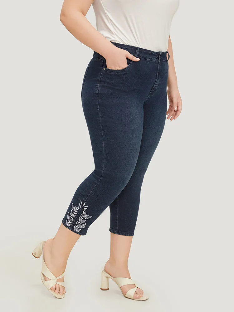Very Stretchy High Rise Dark Wash Butterfly Embroidered Jeans sold by Bloomchic product image thumbnail 5