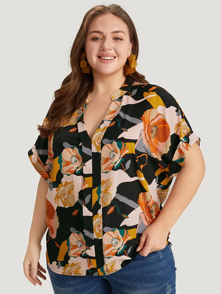 Floral Print Notched Cuffed Sleeve Blouse sold by Bloomchic product image thumbnail 3