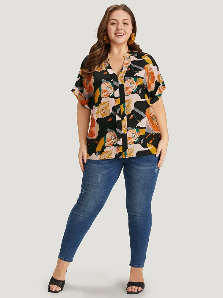 Floral Print Notched Cuffed Sleeve Blouse sold by Bloomchic product image thumbnail 5