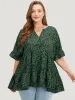 Leopard Tiered Hem Notched Ruffle Sleeve Blouse sold by Bloomchic