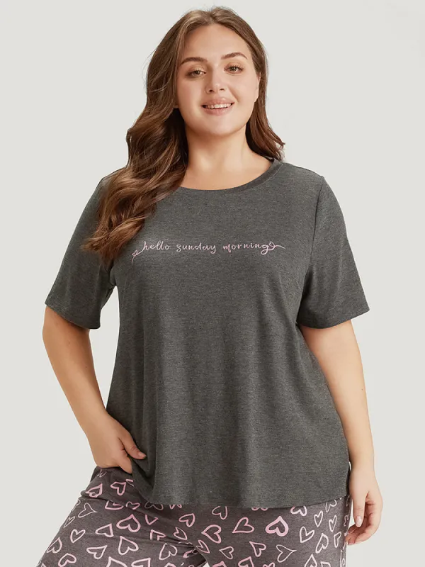 Contrast Letter Heather Sleep Top made by Bloomchic