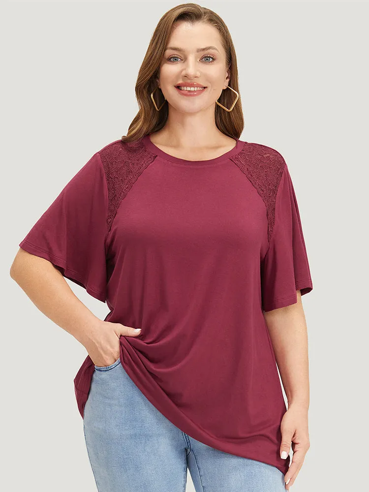 Solid Lace Patchwork Flutter Sleeve T-shirt sold by Bloomchic product image thumbnail 3