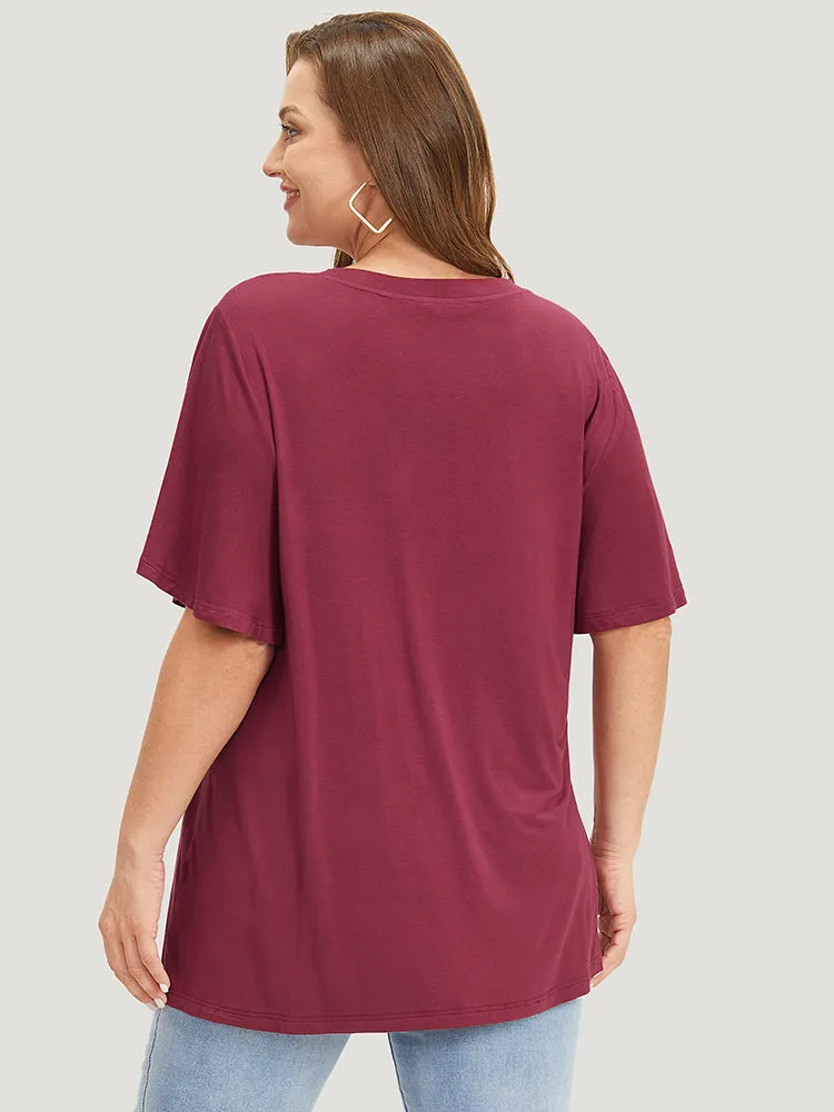 Solid Lace Patchwork Flutter Sleeve T-shirt sold by Bloomchic product image thumbnail 2