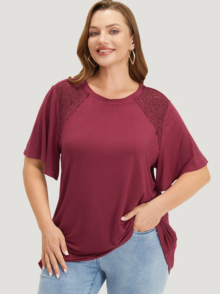 Solid Lace Patchwork Flutter Sleeve T-shirt sold by Bloomchic product image thumbnail 5