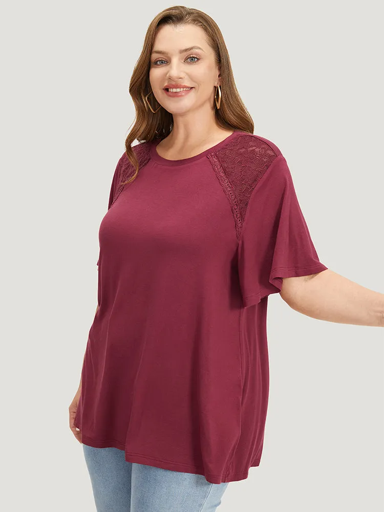 Solid Lace Patchwork Flutter Sleeve T-shirt sold by Bloomchic product image thumbnail 4