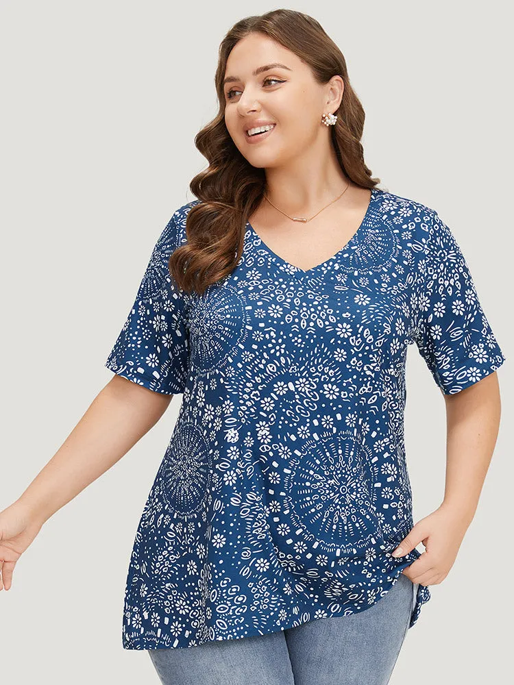 Bandana Print V Neck Moderately Stretchy T-shirt sold by Bloomchic product image thumbnail 5