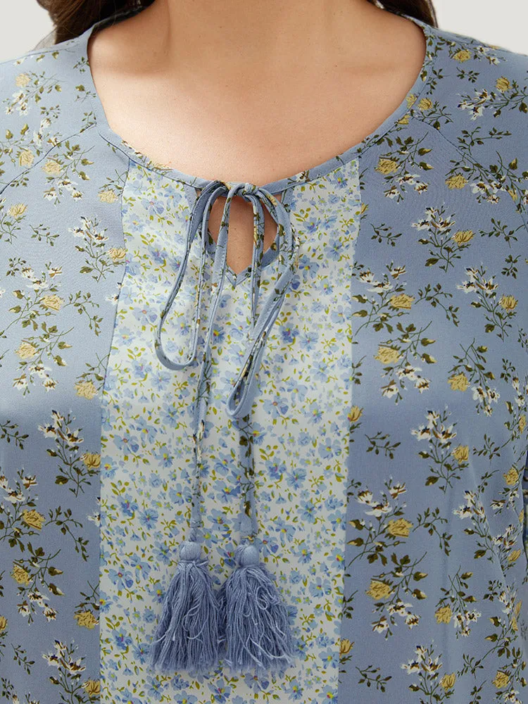 Ditsy Floral Tassels Tie Patchwork Ruffle Sleeve Blouse sold by Bloomchic product image thumbnail 4