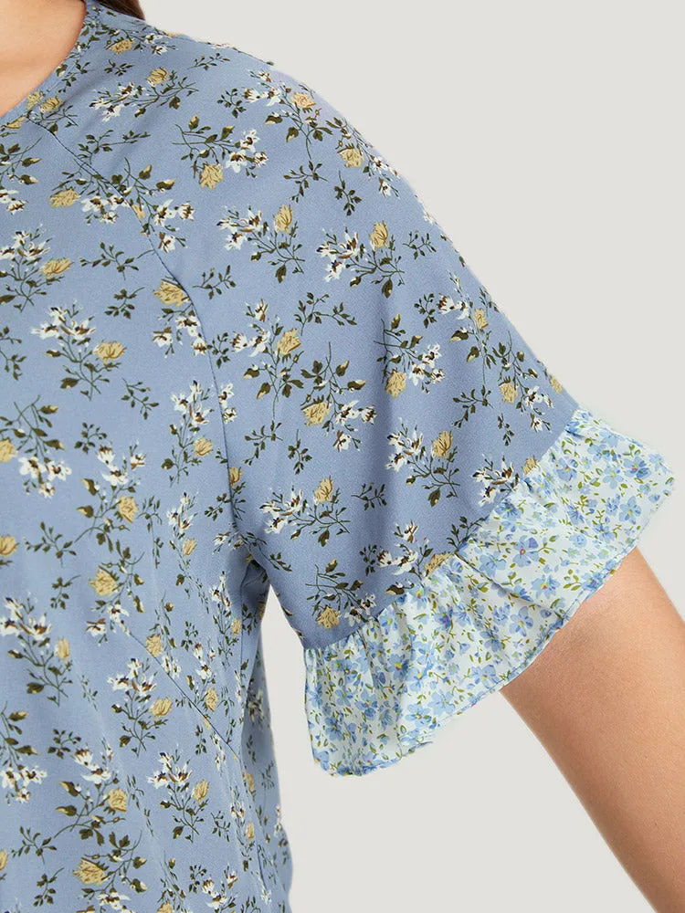 Ditsy Floral Tassels Tie Patchwork Ruffle Sleeve Blouse sold by Bloomchic product image thumbnail 5