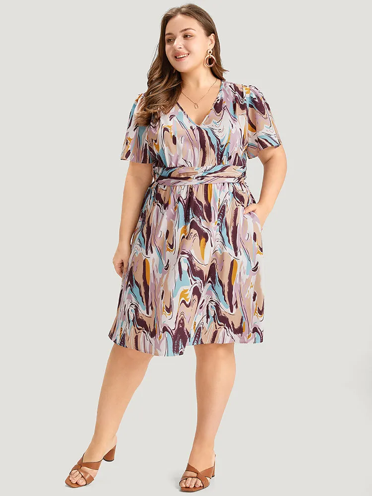 Water Ripple Print Ruched Detail Ruffles Dress sold by Bloomchic product image thumbnail 4