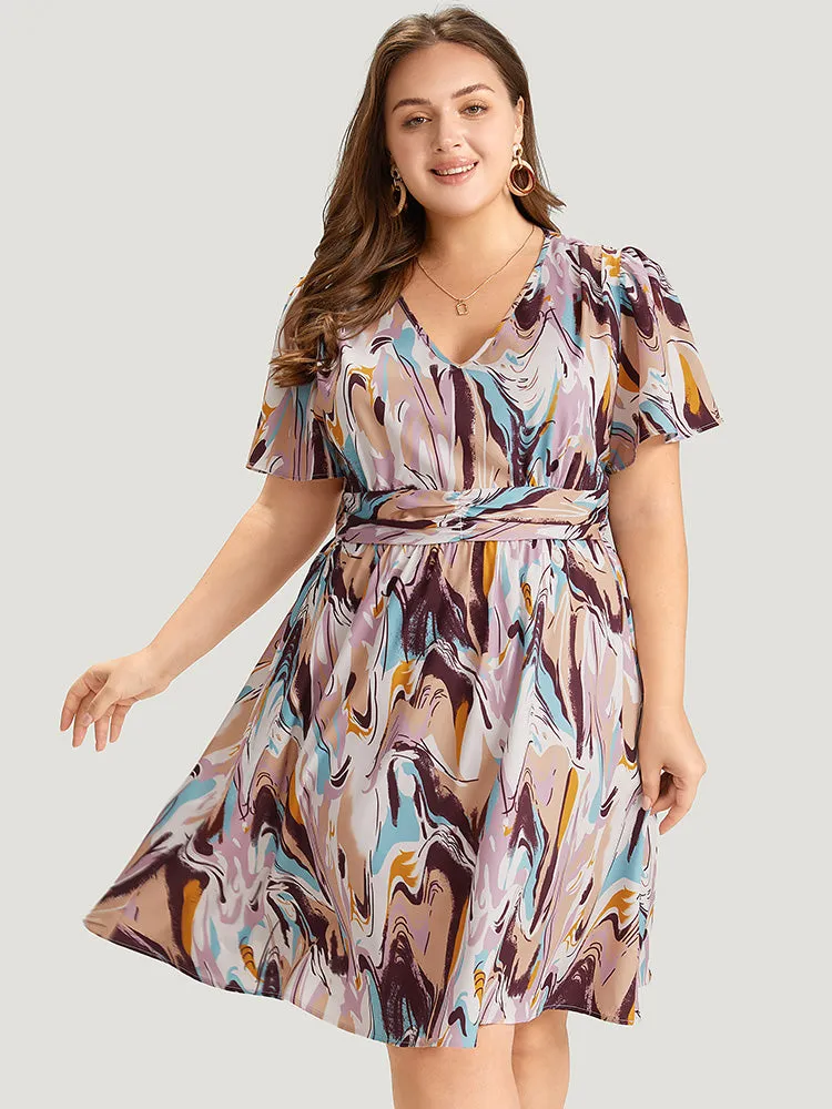Water Ripple Print Ruched Detail Ruffles Dress sold by Bloomchic product image thumbnail 5