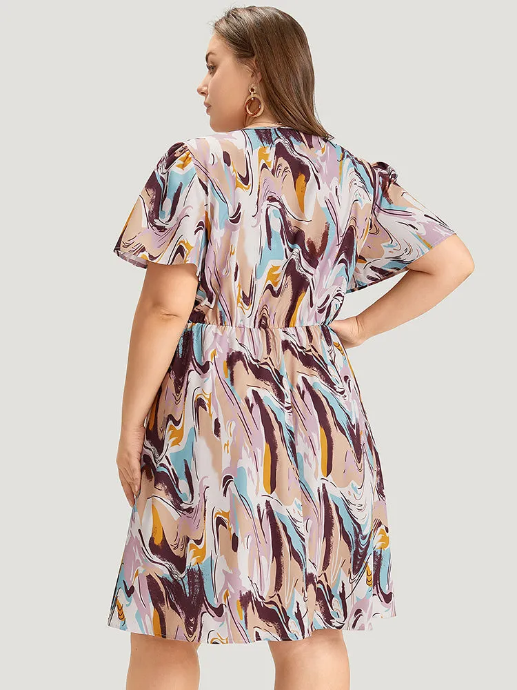 Water Ripple Print Ruched Detail Ruffles Dress sold by Bloomchic product image thumbnail 2