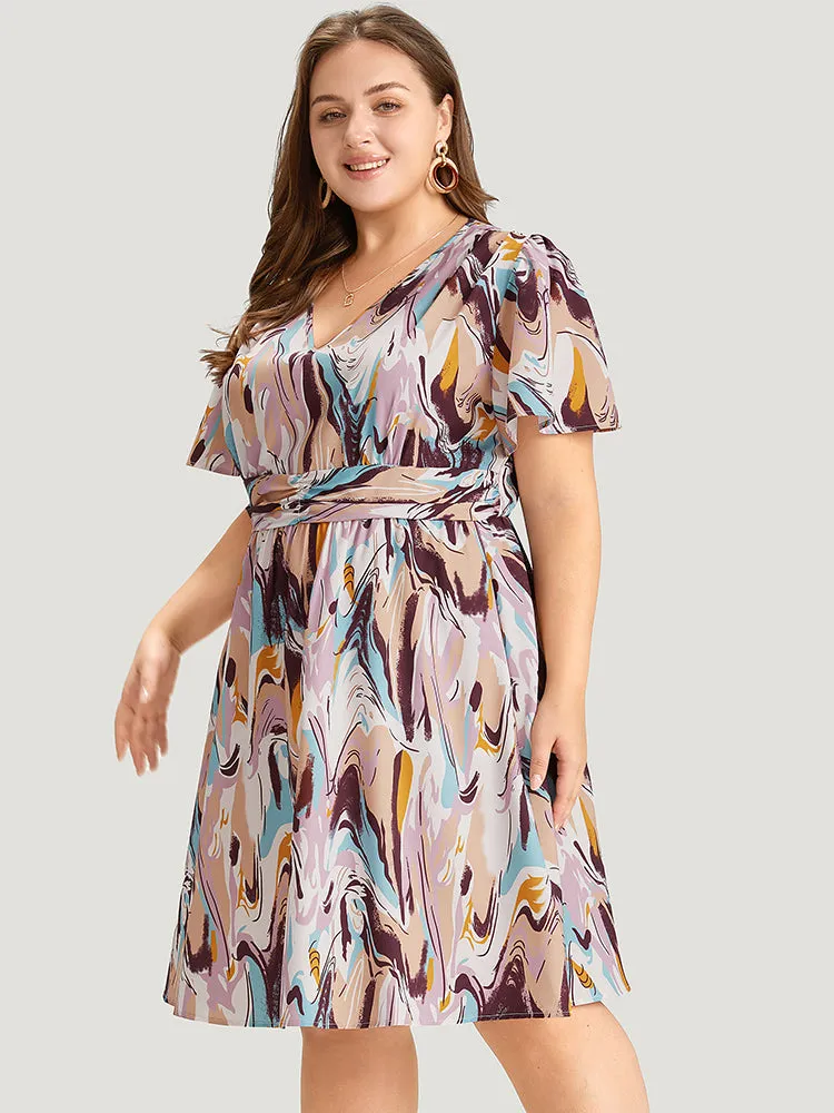 Water Ripple Print Ruched Detail Ruffles Dress sold by Bloomchic product image thumbnail 3