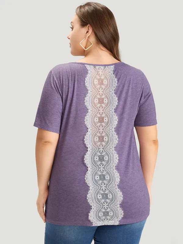 Plain Contrast Lace Heather T-shirt sold by Bloomchic