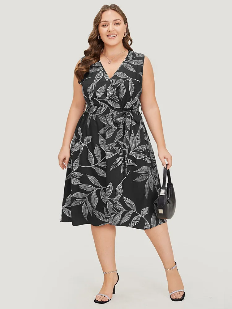 Plants Print Overlap Collar Belted Tank Dress sold by Bloomchic product image thumbnail 4