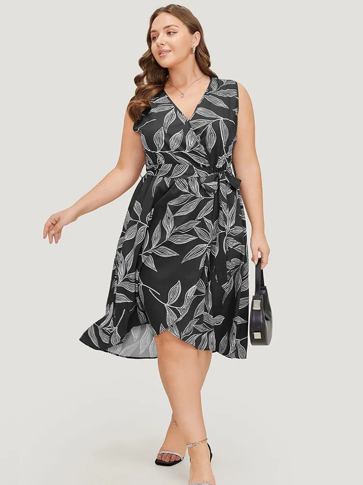 Plants Print Overlap Collar Belted Tank Dress sold by Bloomchic product image thumbnail 5