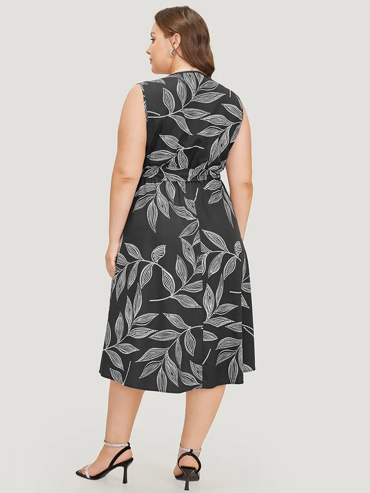 Plants Print Overlap Collar Belted Tank Dress sold by Bloomchic product image thumbnail 2